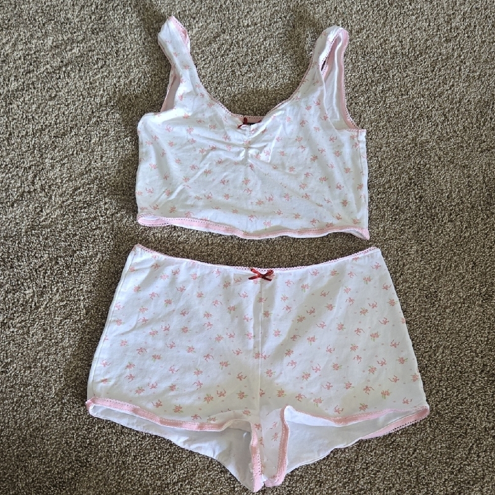 Asos Design Women's Pink Floral Sleepwear Set Size 10
